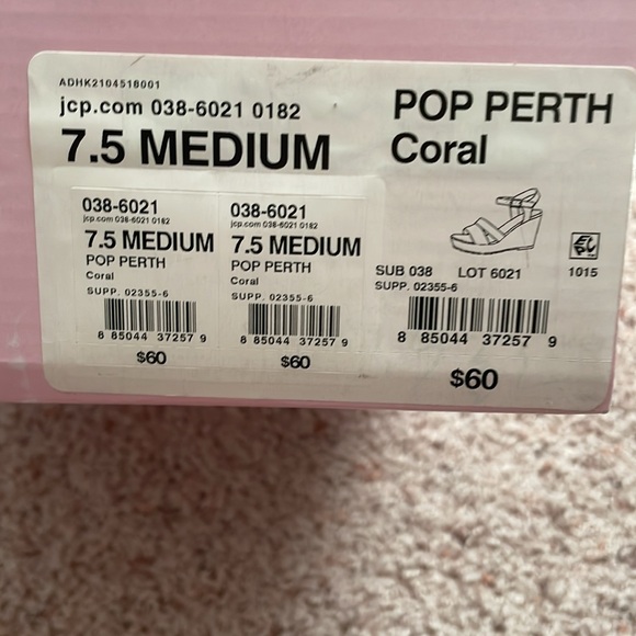 NEW 7.5 Med Coral Wedge cork-look Platform Woven Strap Sandals Heels Shoes - Picture 8 of 9